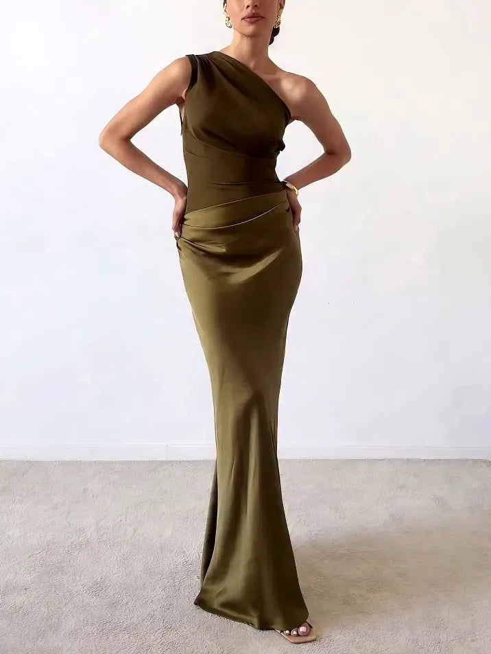 Romillya | Women’s One-Shoulder Draped Midi Dress