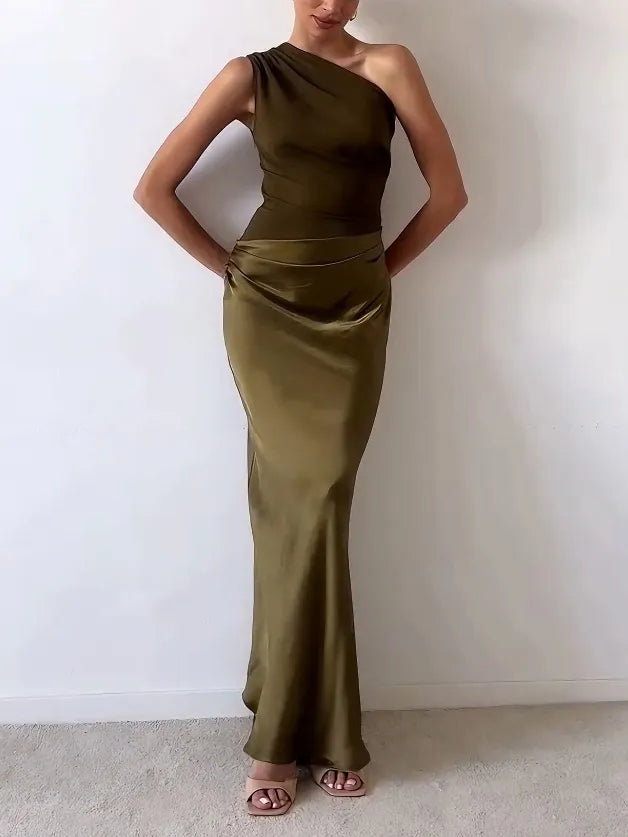 Romillya | Women’s One-Shoulder Draped Midi Dress