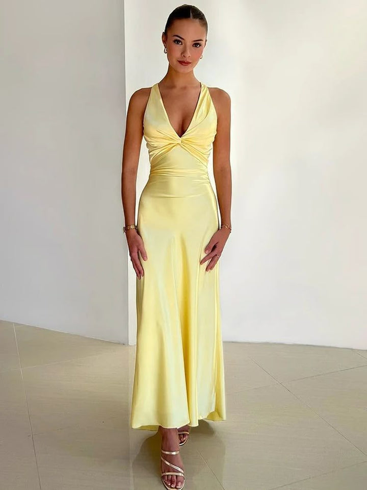 Fleur | Women's Satin V-neck Wedding Guest Dress