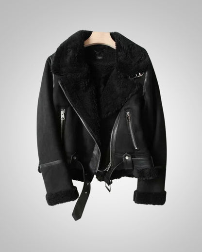 Camila | Women's Leather Sherpa Biker Jacket