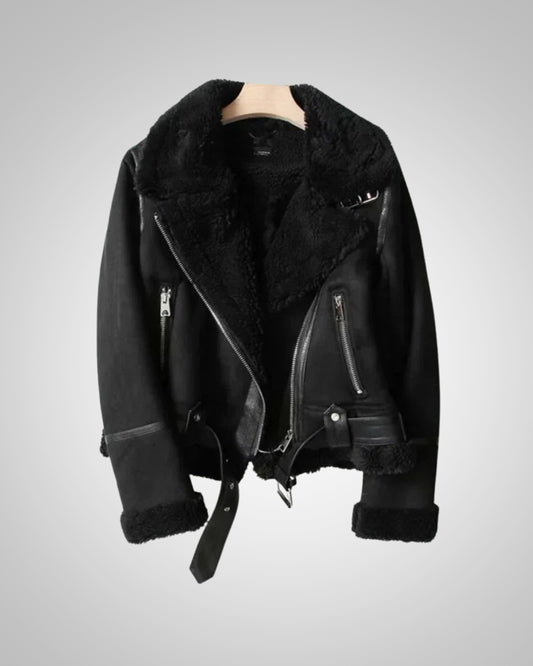 Camila | Women's Leather Sherpa Biker Jacket