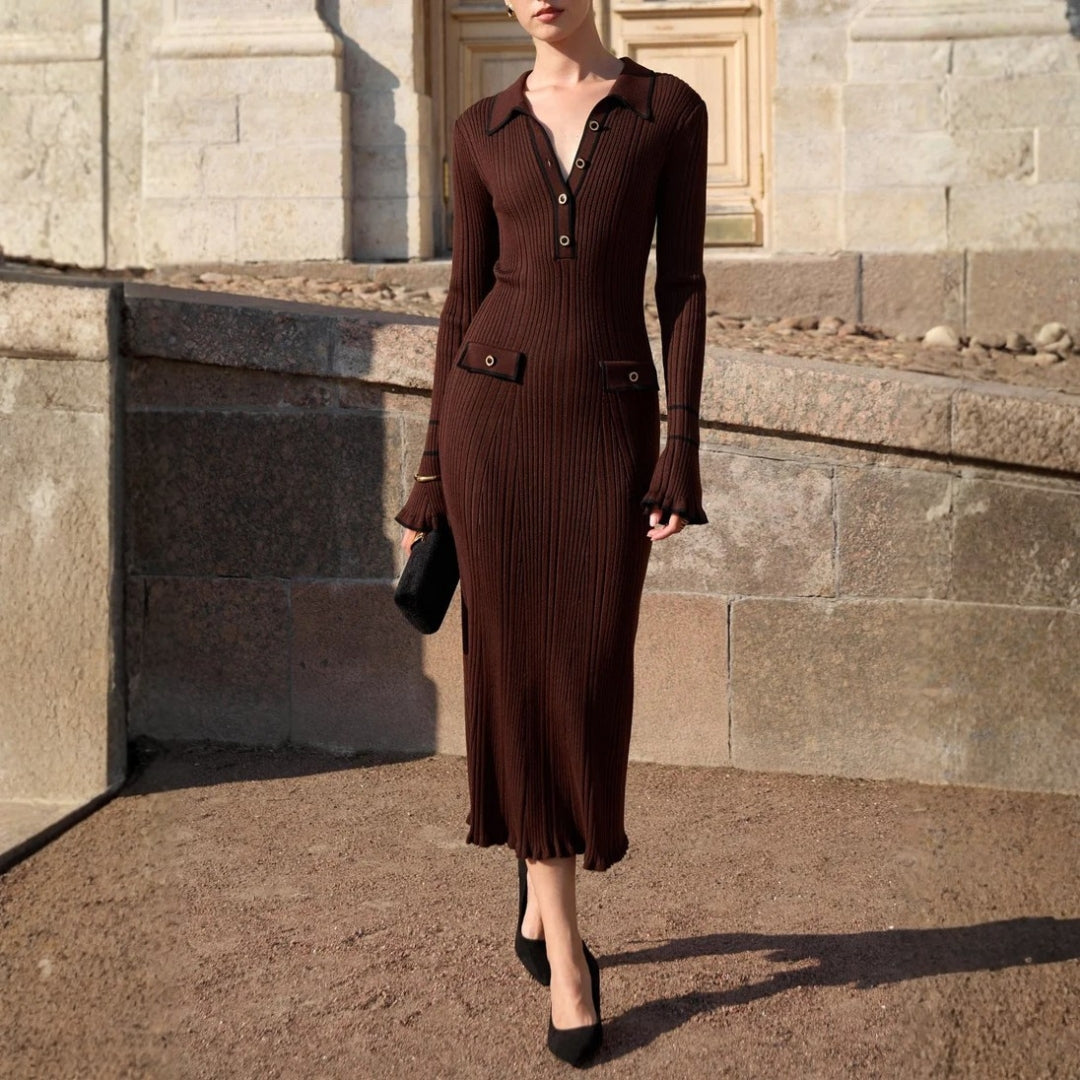Kalani | Women’s Elegant Long Sleeve Blouse Midi Dress