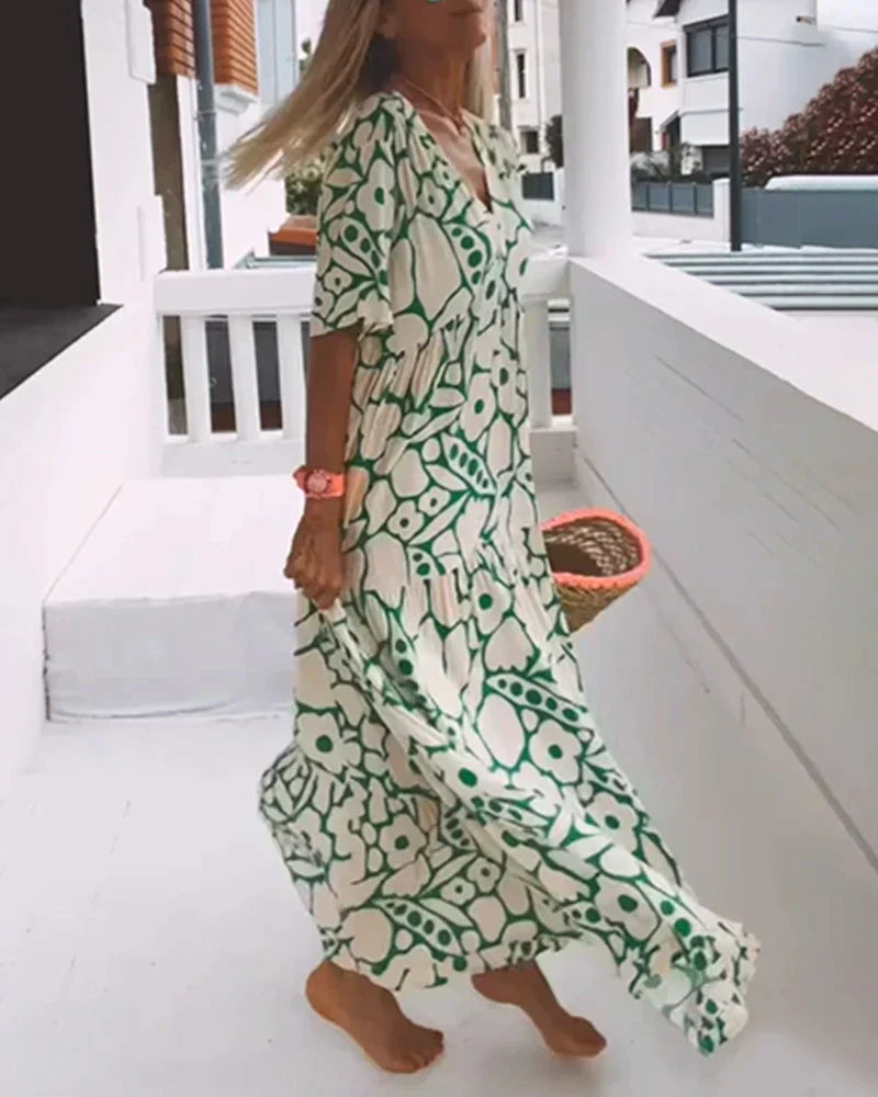 Tara | Women's Printed V-Neck Summer Maxi Dress