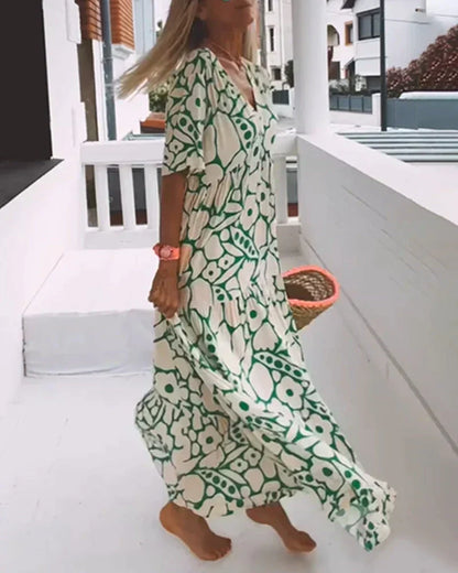 Tara | Women's Printed V-Neck Summer Maxi Dress