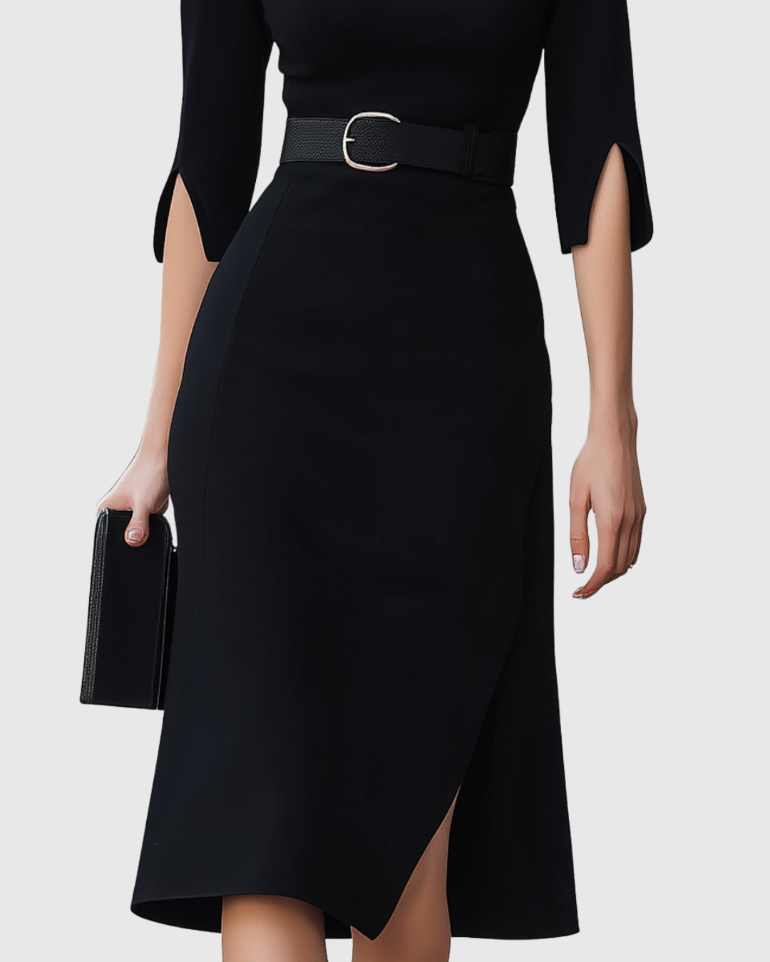 Nora | Women's Elegant Belted Waist Midi Dress