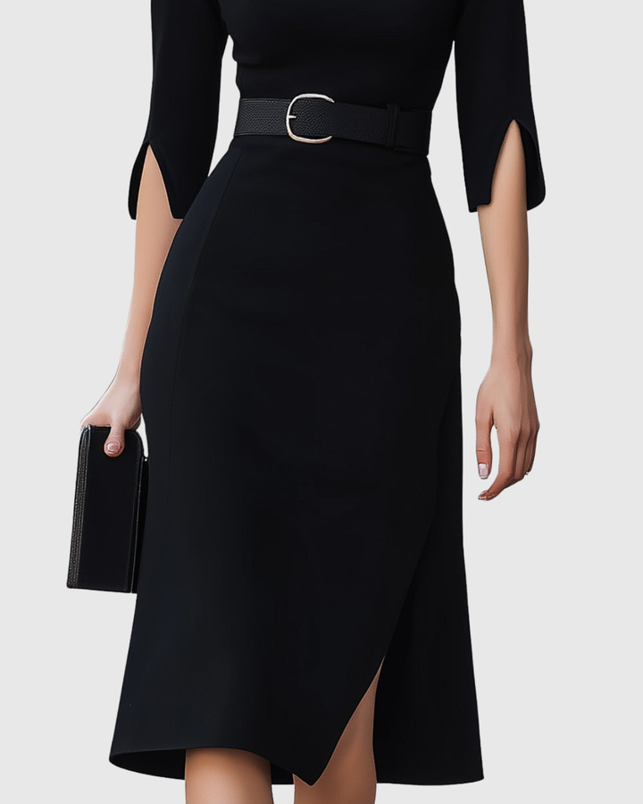 Nora | Women's Elegant Belted Waist Midi Dress