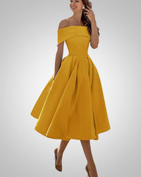 Alyssa | Women’s Off-Shoulder Flared Midi Dress