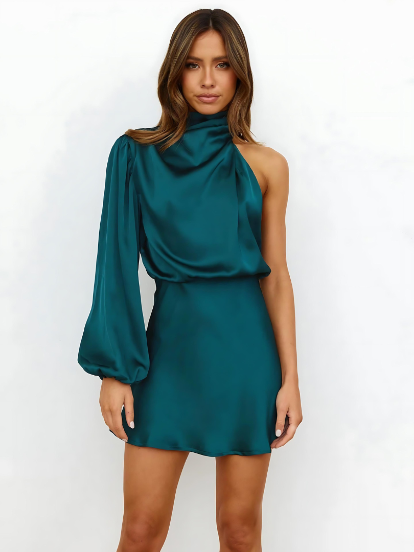 Gwen | Women’s Satin One Sleeve Midi Dress