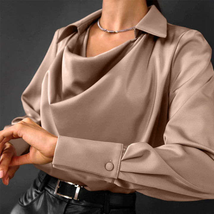 Iris | Women's Formal Cowl-Neck Satin Blouse