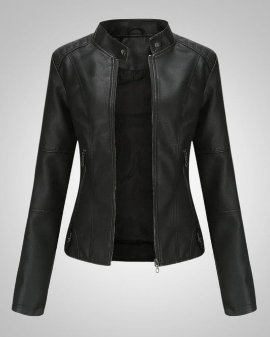 Claire | Women's Classic High Collar Leather Jacket
