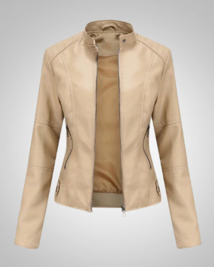 Claire | Women's Classic High Collar Leather Jacket