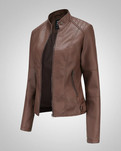 Claire | Women's Classic High Collar Leather Jacket
