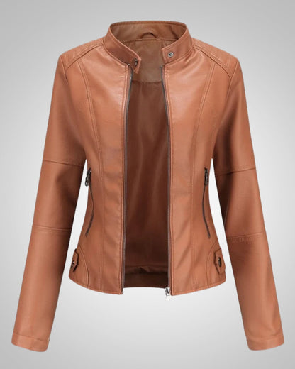 Claire | Women's Classic High Collar Leather Jacket