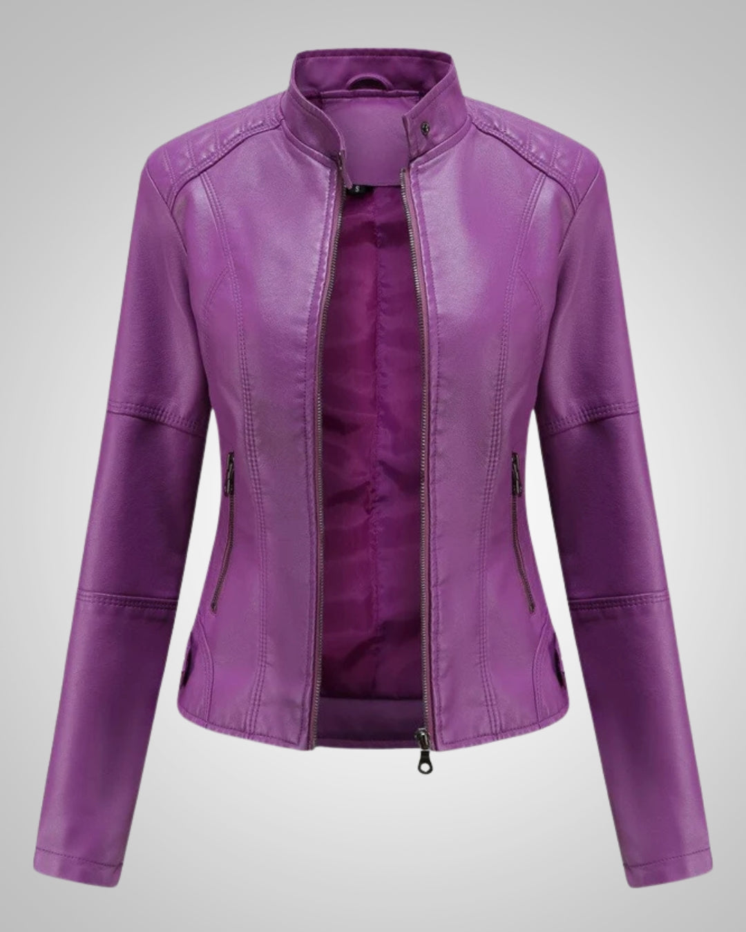 Claire | Women's Classic High Collar Leather Jacket
