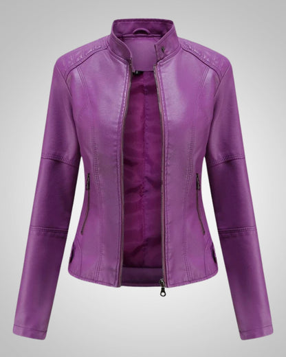 Claire | Women's Classic High Collar Leather Jacket