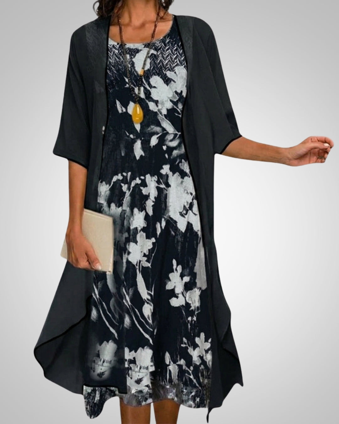 Elvira | Women's Printed Boho Midi Dress with Cardigan Set