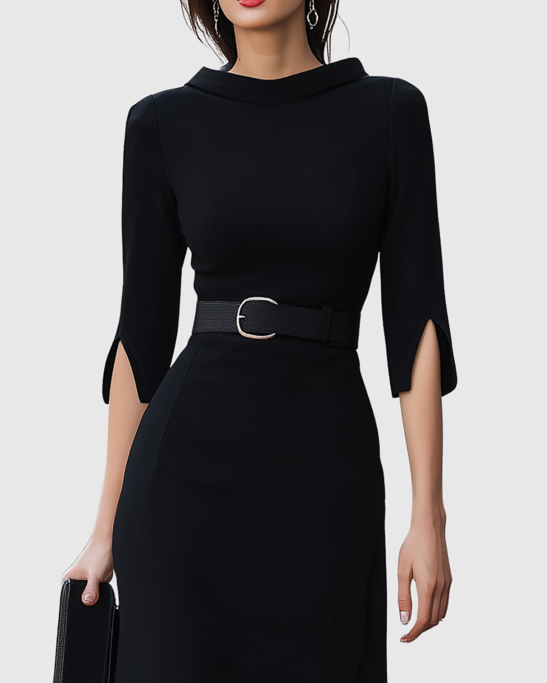Nora | Women's Elegant Belted Waist Midi Dress