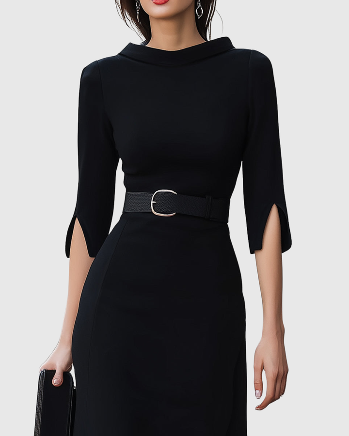 Nora | Women's Elegant Belted Waist Midi Dress