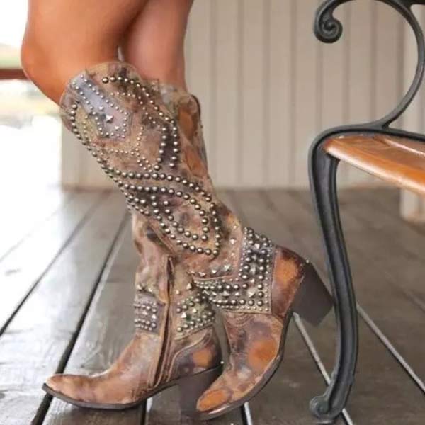 Leah | Women’s Studded Knee High Cowboy Boots