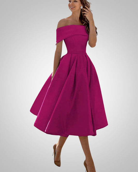 Alyssa | Women’s Off-Shoulder Flared Midi Dress