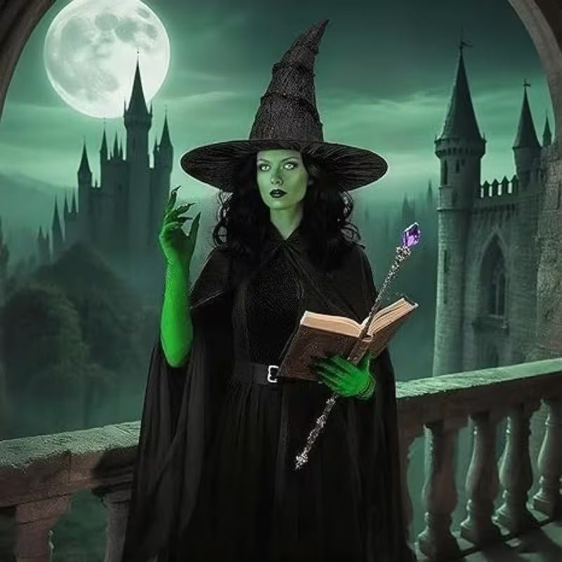 Evie | Women's Green Witch Striped Socks Hat Halloween Costume Set