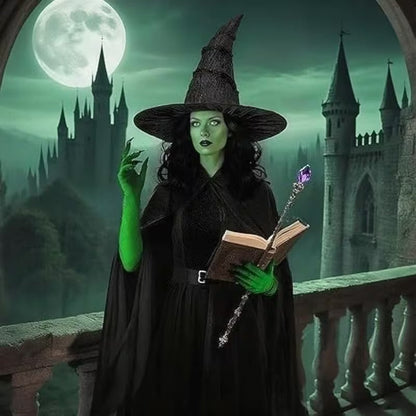 Evie | Women's Green Witch Striped Socks Hat Halloween Costume Set