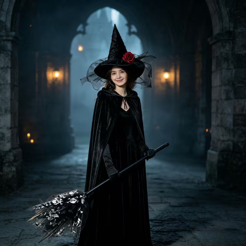 Phoebe | Women's Black Witch Halloween Costume Dress Set