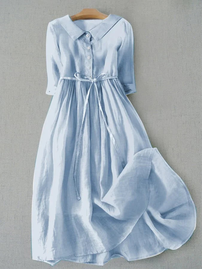Kendra | Women’s Linen Button Front Midi Dress