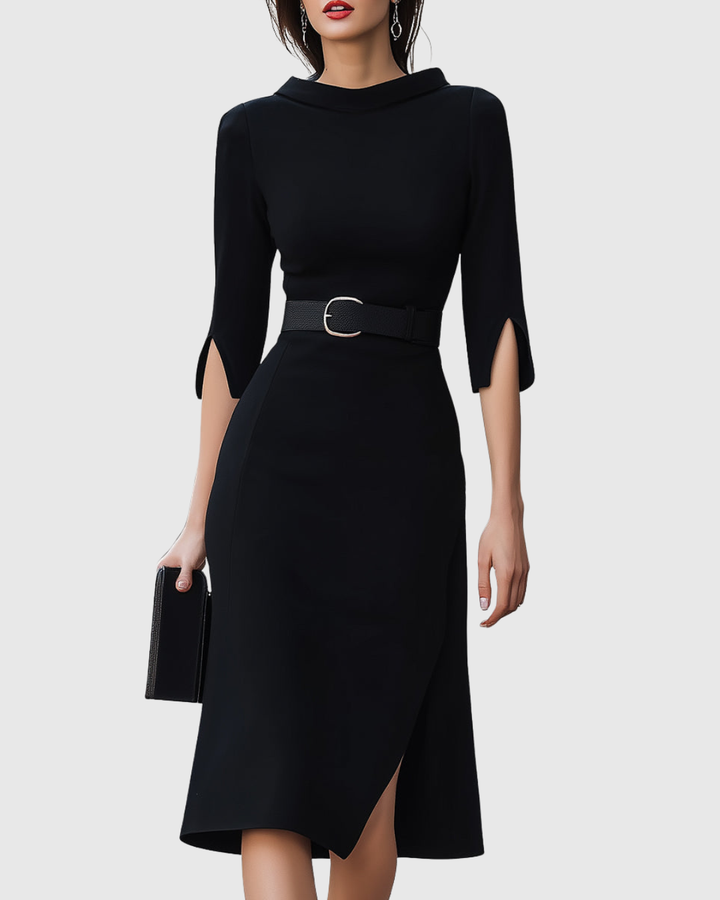 Nora | Women's Elegant Belted Waist Midi Dress