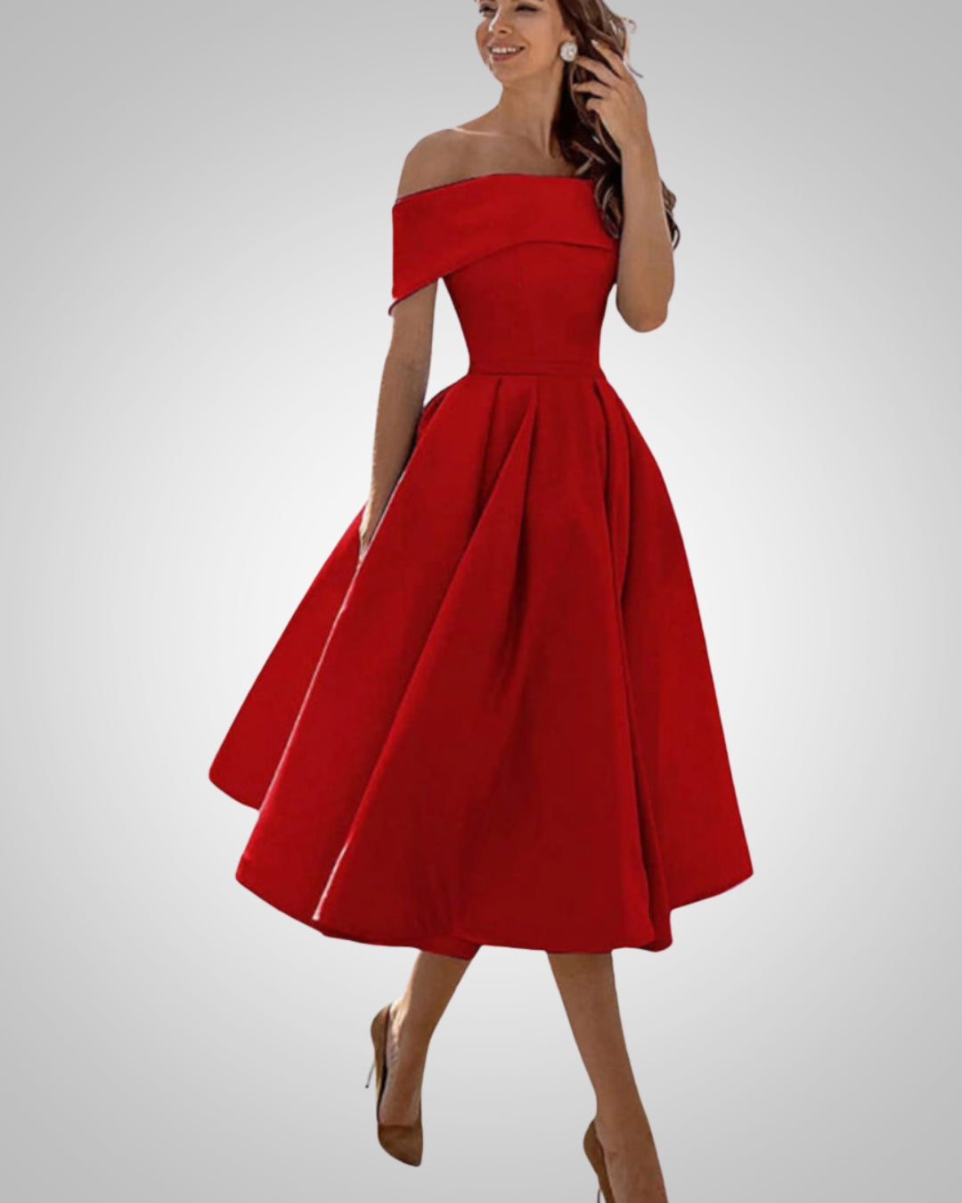 Alyssa | Women’s Off-Shoulder Flared Midi Dress