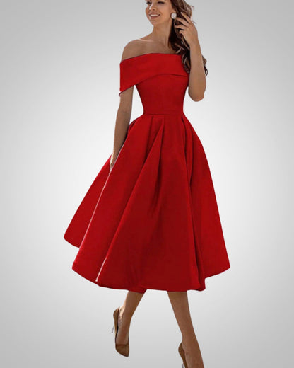 Alyssa | Women’s Off-Shoulder Flared Midi Dress