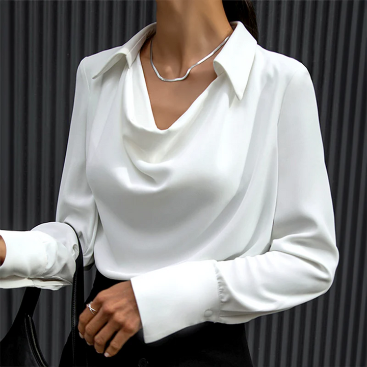 Iris | Women's Formal Cowl-Neck Satin Blouse