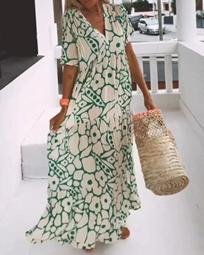 Tara | Women's Printed V-Neck Summer Maxi Dress