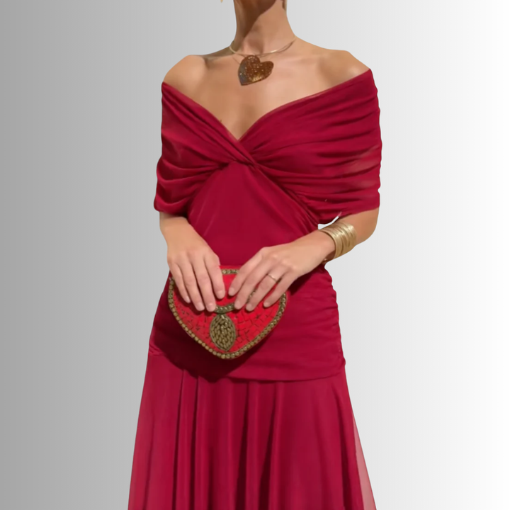 Kazia | Women’s Elegant Off-Shoulder Draped Maxi Dress
