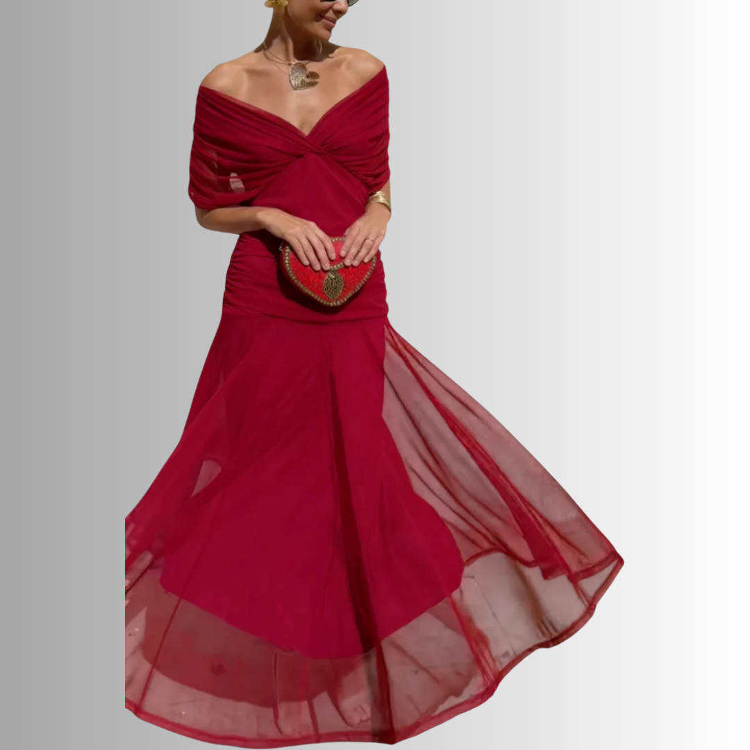 Kazia | Women’s Elegant Off-Shoulder Draped Maxi Dress