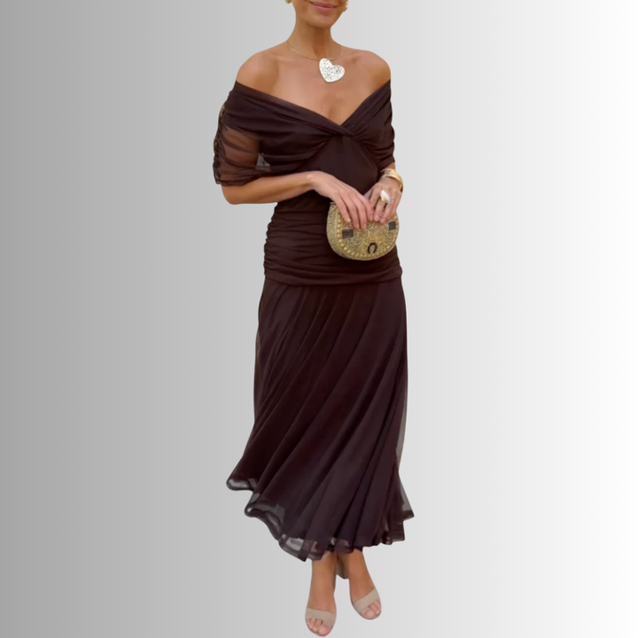 Kazia | Women’s Elegant Off-Shoulder Draped Maxi Dress