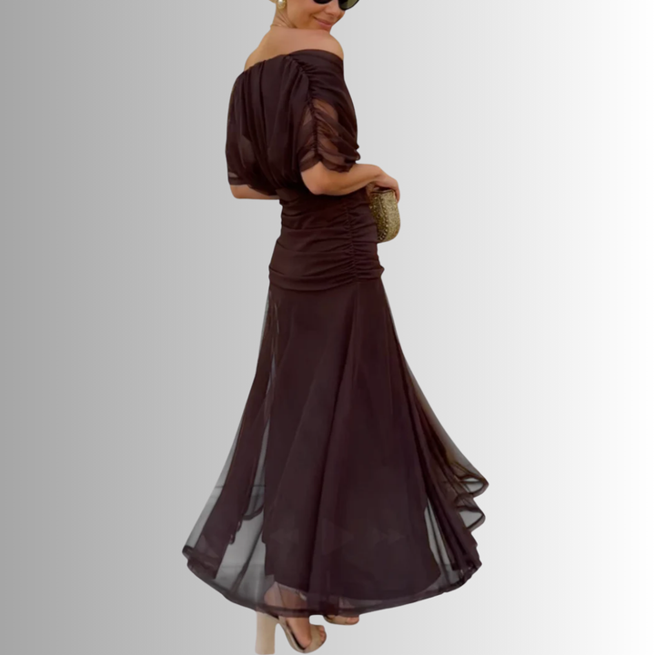 Kazia | Women’s Elegant Off-Shoulder Draped Maxi Dress