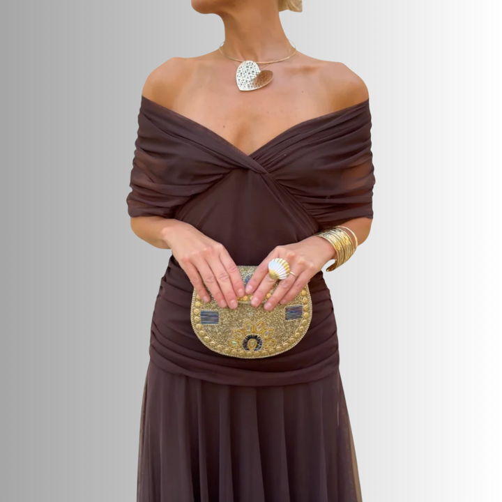 Kazia | Women’s Elegant Off-Shoulder Draped Maxi Dress