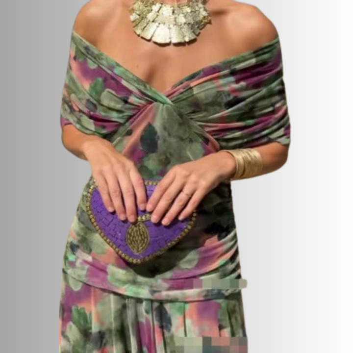 Kazia | Women’s Elegant Off-Shoulder Draped Maxi Dress