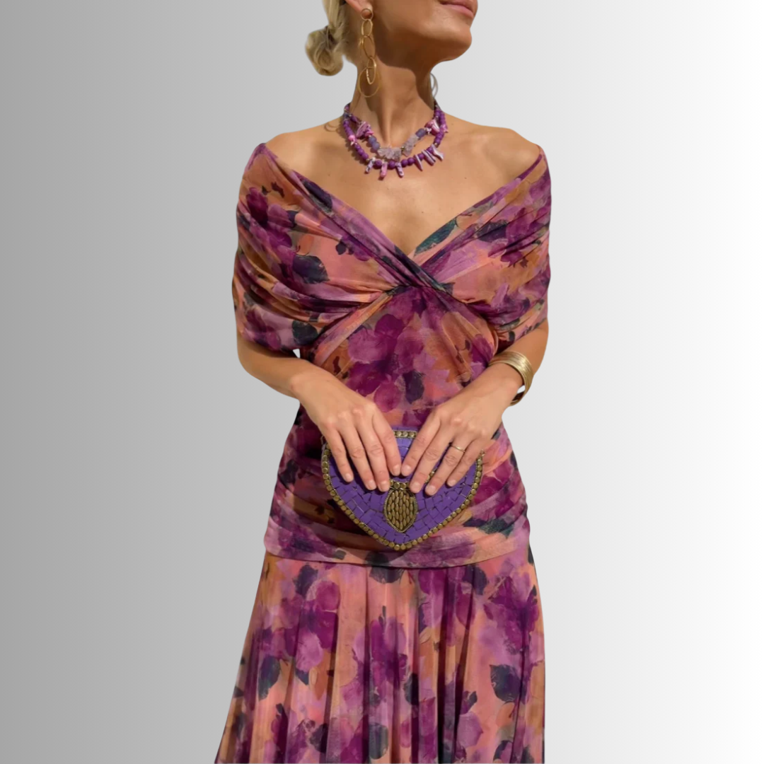 Kazia | Women’s Elegant Off-Shoulder Draped Maxi Dress