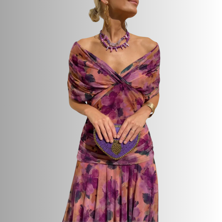 Kazia | Women’s Elegant Off-Shoulder Draped Maxi Dress