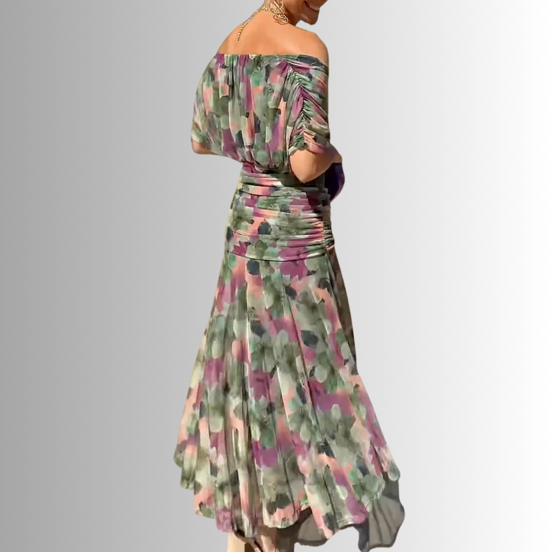 Kazia | Women’s Elegant Off-Shoulder Draped Maxi Dress