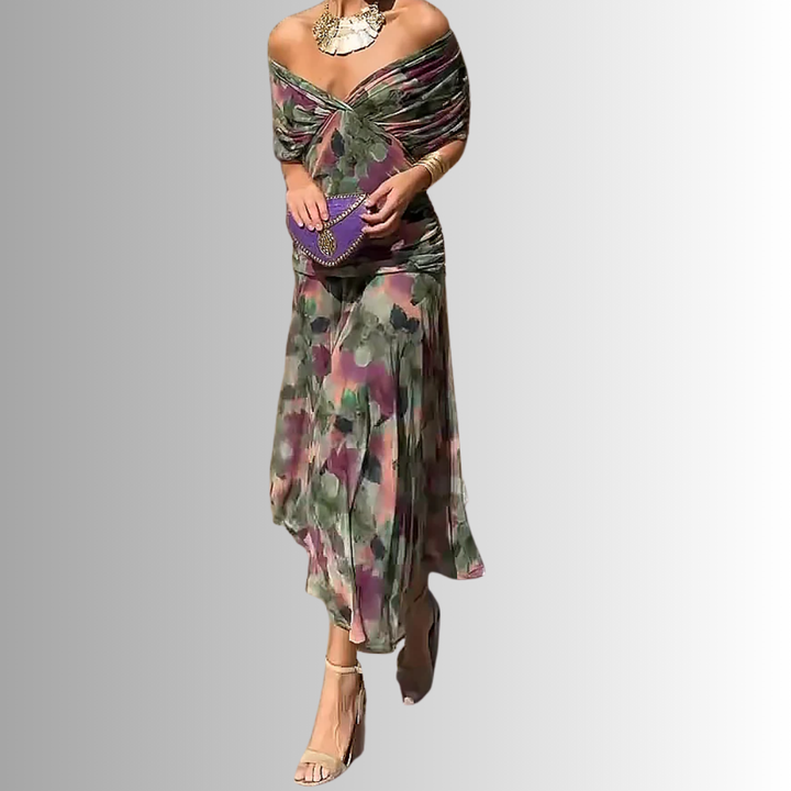 Kazia | Women’s Elegant Off-Shoulder Draped Maxi Dress