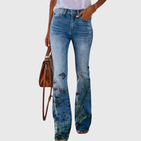 Natalie | Women's Printed Flared Wide Leg Jeans