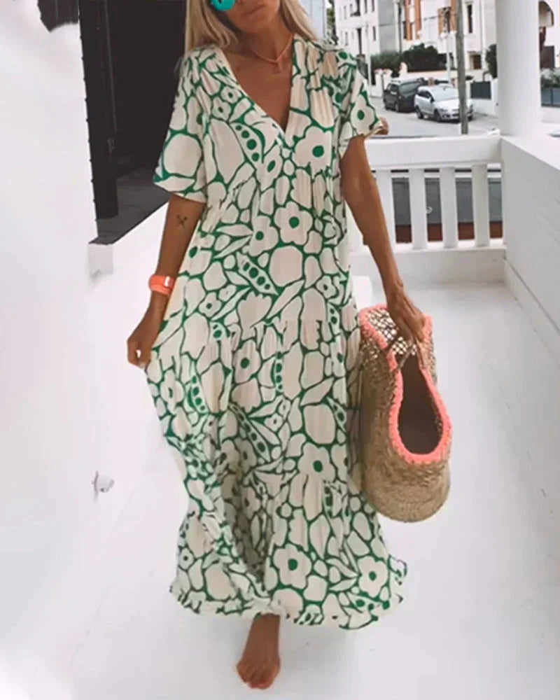 Tara | Women's Printed V-Neck Summer Maxi Dress