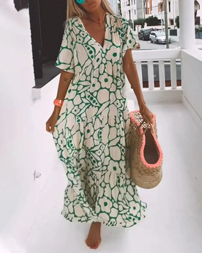 Tara | Women's Printed V-Neck Summer Maxi Dress