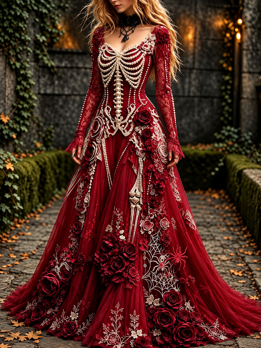 Women's Halloween Skeleton Print Maxi Dress