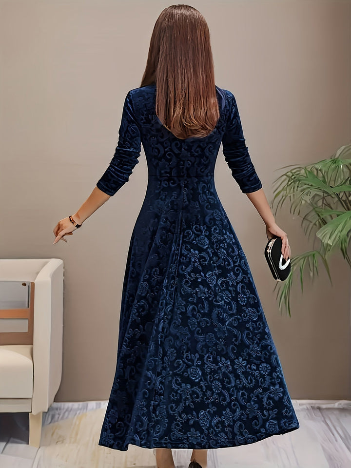 Abigail | Women's Casual Floral-Embossed Midi Dress