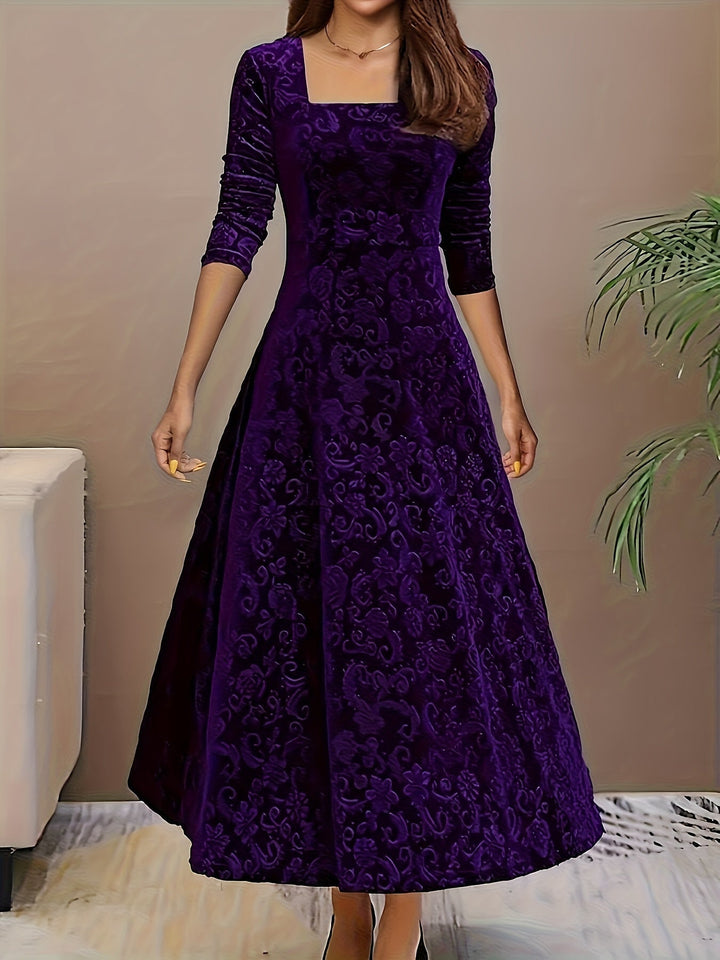 Abigail | Women's Casual Floral-Embossed Midi Dress