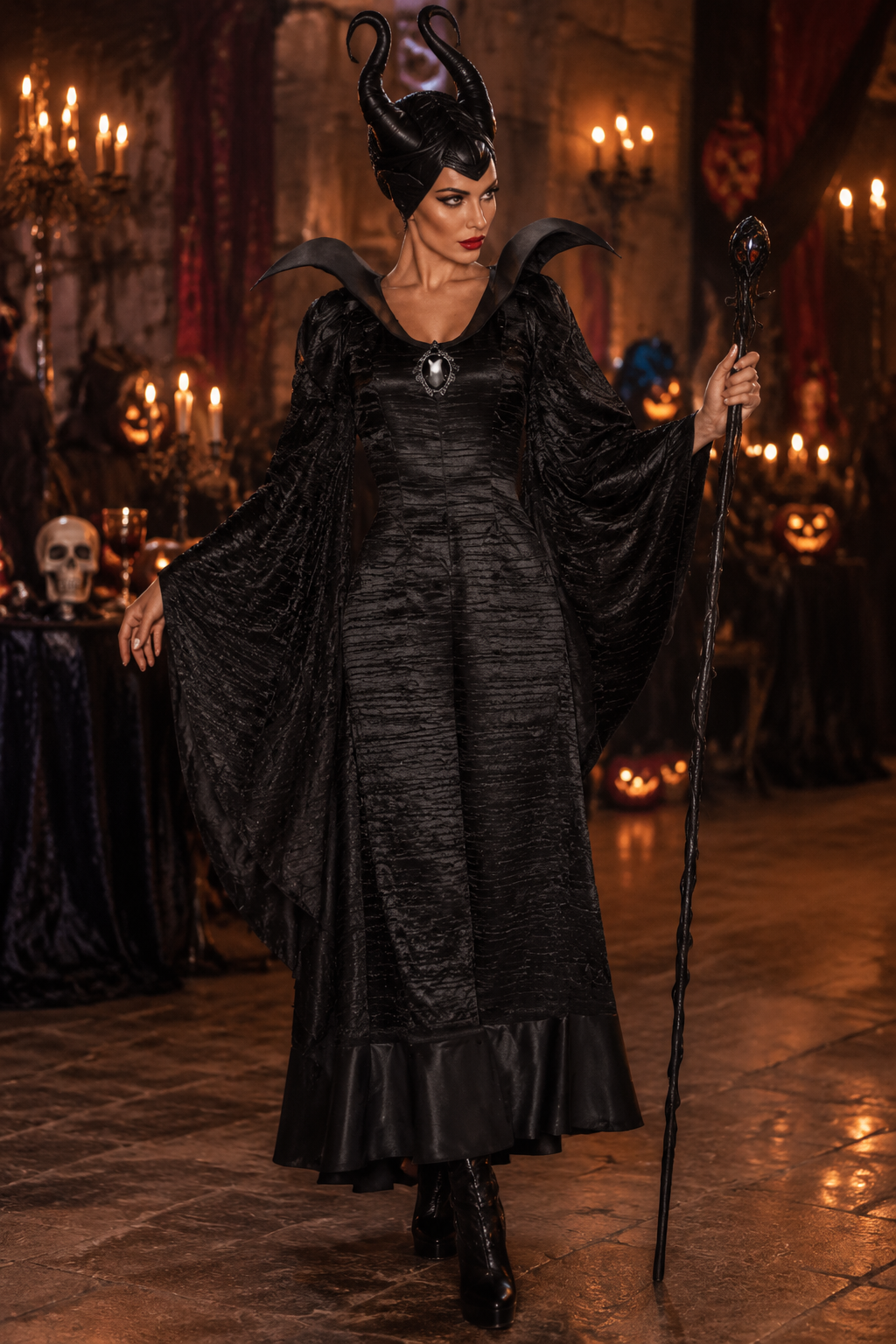 Hannah | Women's Gothic Witch Halloween Costume with Hooded Cloak and Dress